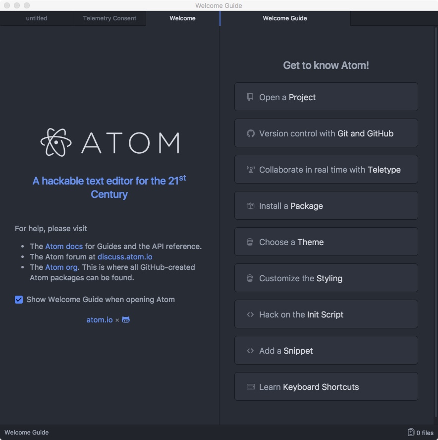 atom welcome screenshot